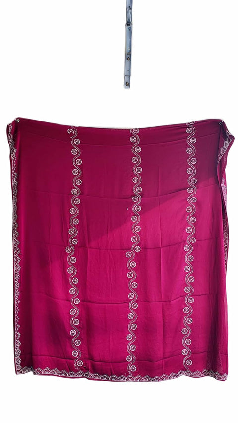 INDISA SCARVE'S FENDI Cut Beads Dupatta, Navy Blue, Embroidered Border, Lightweight Sheer Fabric, Traditional Indian Scarf