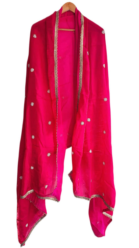 Fendi Fabric Dupatta with Bead Floral Work, Gota Lace Border