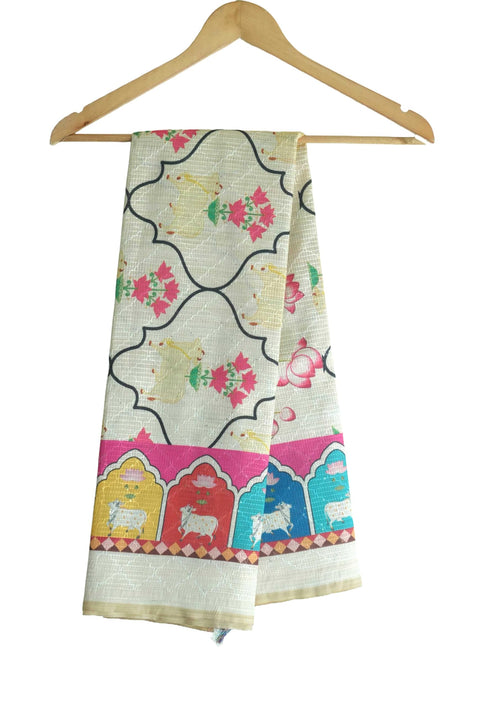 Assam Traditional Dupatta with Multicolor Multi moti Motif | Ethnic Printed Cotton Dupatta with Tassels
