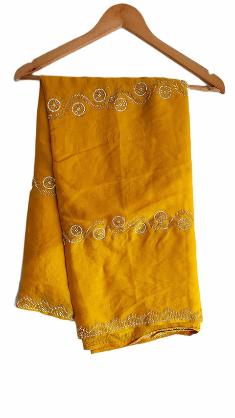 INDISA SCARVE'S FENDI Cut Beads Dupatta, Navy Blue, Embroidered Border, Lightweight Sheer Fabric, Traditional Indian Scarf
