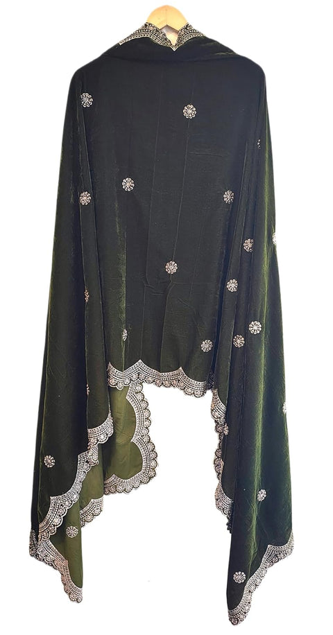 Luxury Micro-Velvet Embroidered Dupatta for Women | Heavy Scalloped Cutwork Border with Butti Work