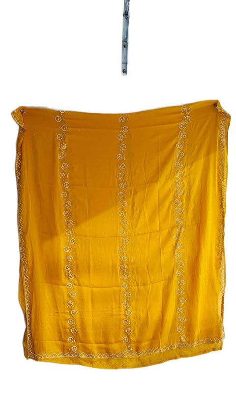 INDISA SCARVE'S FENDI Cut Beads Dupatta, Navy Blue, Embroidered Border, Lightweight Sheer Fabric, Traditional Indian Scarf