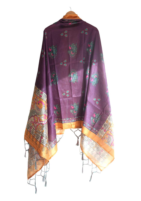 Assam Silk Traditional Dupatta with Multicolor Multi moti Motif | Ethnic Printed Cotton Dupatta with Tassels