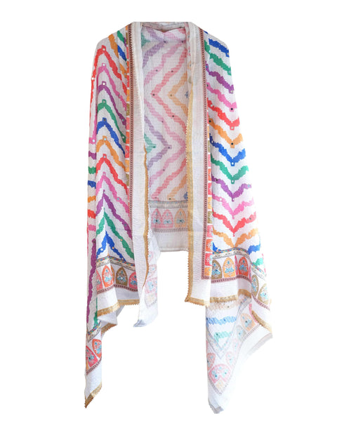 Chinon Pakistani Mirror Work Dupatta, Traditional Embellished Dupatta with Decorative Detailing