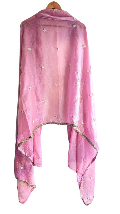 Fendi Fabric Dupatta with Bead Floral Work, Gota Lace Border