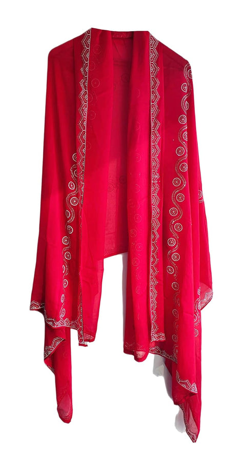 INDISA SCARVE'S FENDI Cut Beads Dupatta, Navy Blue, Embroidered Border, Lightweight Sheer Fabric, Traditional Indian Scarf