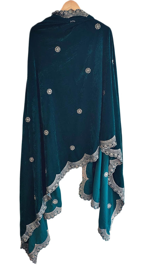 Luxury Micro-Velvet Embroidered Dupatta for Women | Heavy Scalloped Cutwork Border with Butti Work