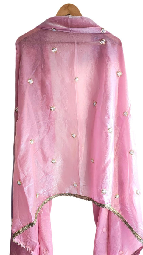 Fendi Fabric Dupatta with Bead Floral Work, Gota Lace Border