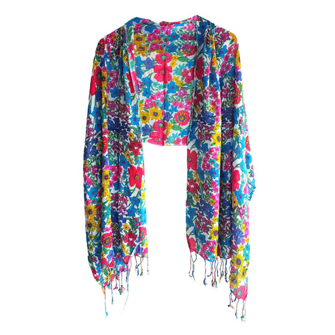 Women's Reversible Silk Viscose Summer Stole, with Fringe Tassels, 185 x 75 cm
