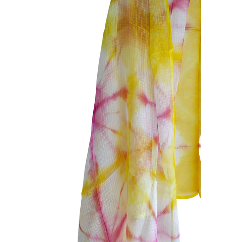 India Scarves Bagru Hand Block Floral kota Doria silk cotton Dupatta (Yellow)