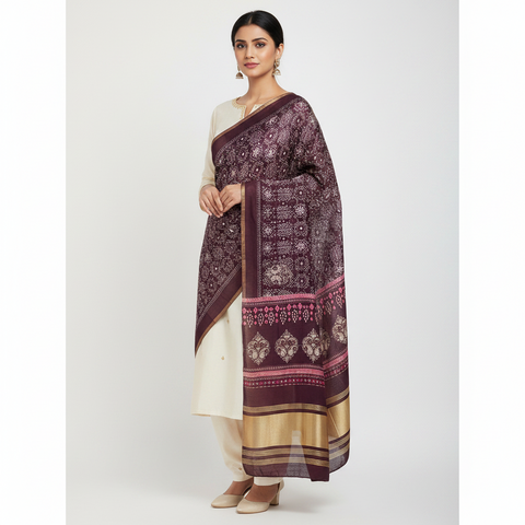 India Scarves Semi Gaji Silk Bandhani Dupatta(Purple)