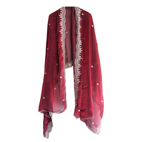 Fendi Fabric Dupatta with Bead Floral Work, Gota Lace Border