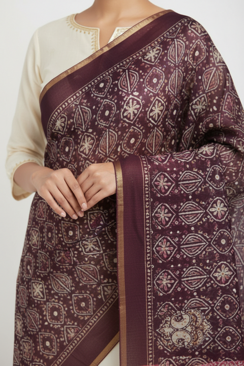 India Scarves Semi Gaji Silk Bandhani Dupatta(Purple)