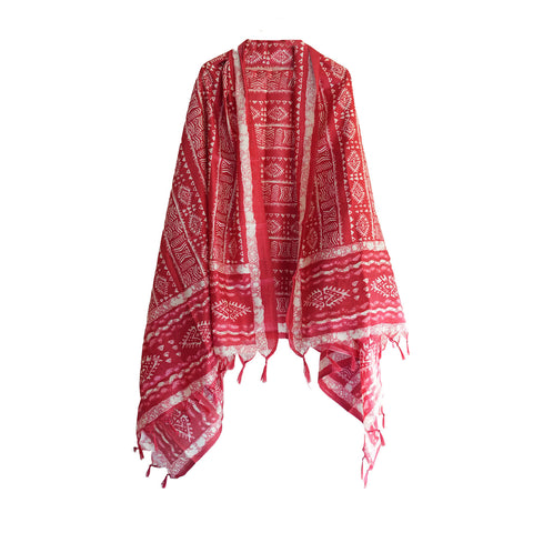 Khadi Cotton Floral Printed Design Dupatta(Red Color)