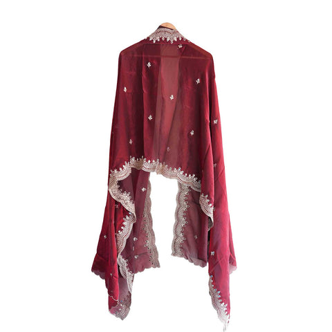 Fendi Fabric Dupatta with Bead Floral Work, Gota Lace Border