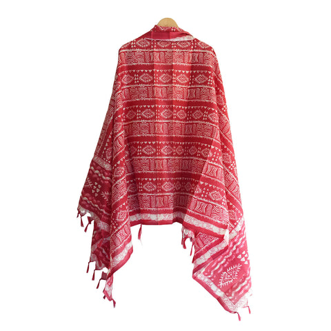 Khadi Cotton Floral Printed Design Dupatta(Red Color)