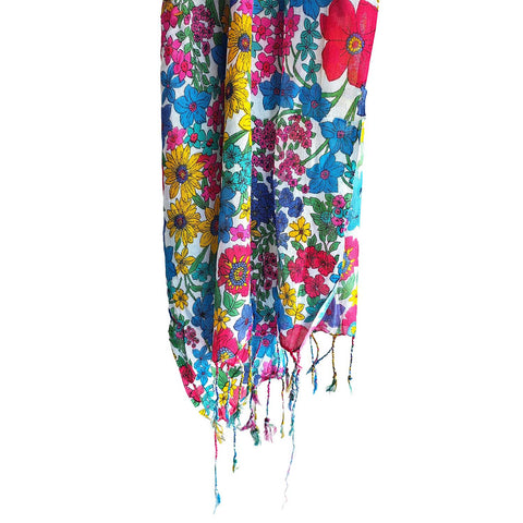 Women's Reversible Silk Viscose Summer Stole, with Fringe Tassels, 185 x 75 cm