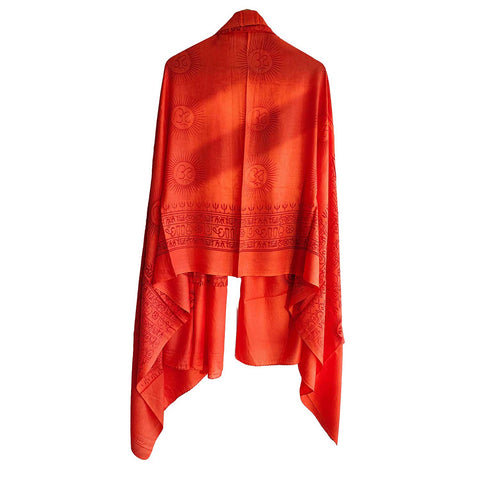 India Scarf Rayon Sarong with Hand-Printed Om Motifs( Dark Orange )