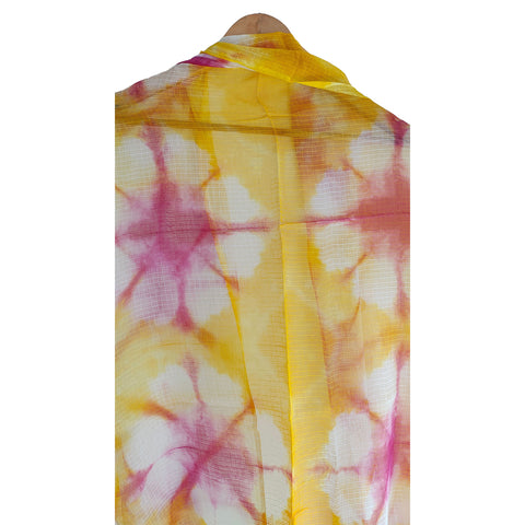 India Scarves Bagru Hand Block Floral kota Doria silk cotton Dupatta (Yellow)
