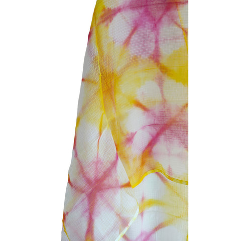 India Scarves Bagru Hand Block Floral kota Doria silk cotton Dupatta (Yellow)