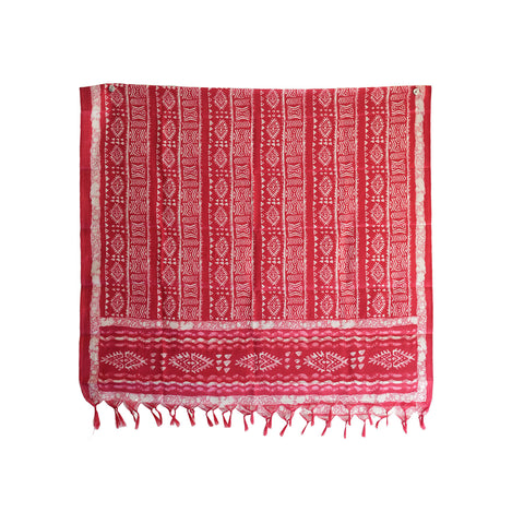 Khadi Cotton Floral Printed Design Dupatta(Red Color)