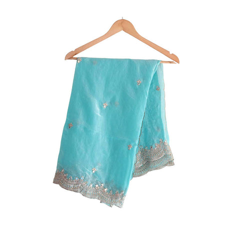 Fendi Fabric Dupatta with Bead Floral Work, Gota Lace Border