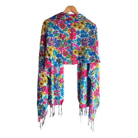 Women's Reversible Silk Viscose Summer Stole, with Fringe Tassels, 185 x 75 cm