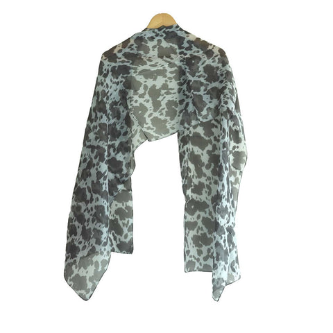 India Scarves Silk Stole, Prints Multi Color, 51 cm Width x 65 cm Length, Lightweight( Grey And Black )