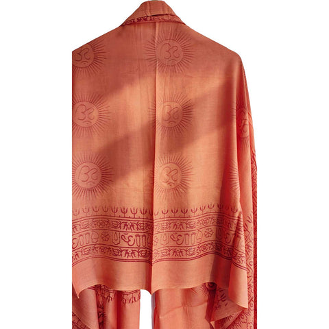 India Scarf Rayon Sarong with Hand-Printed Om Motifs( Dark Orange )