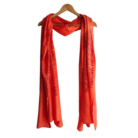India Scarf Rayon Sarong with Hand-Printed Om Motifs( Dark Orange )