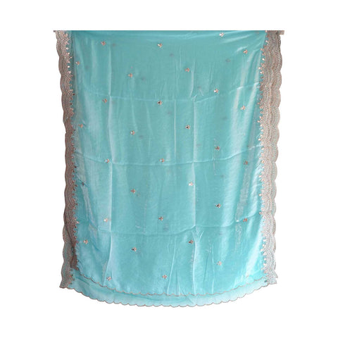 Fendi Fabric Dupatta with Bead Floral Work, Gota Lace Border