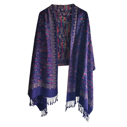 Earthy Elegance Embroidered Wool Stole | Artisan Winter Wrap (ISYVWC009)
