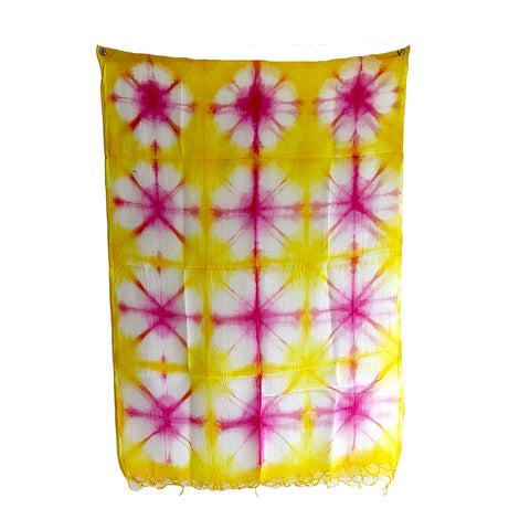 India Scarves Bagru Hand Block Floral kota Doria silk cotton Dupatta (Yellow)
