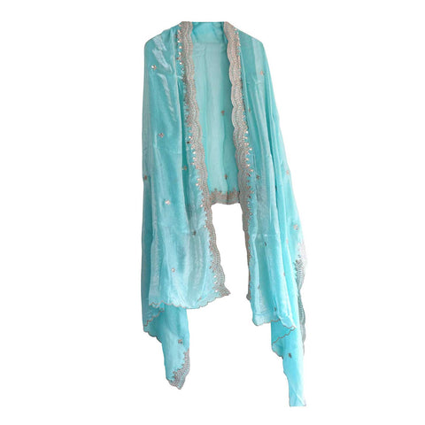 Fendi Fabric Dupatta with Bead Floral Work, Gota Lace Border