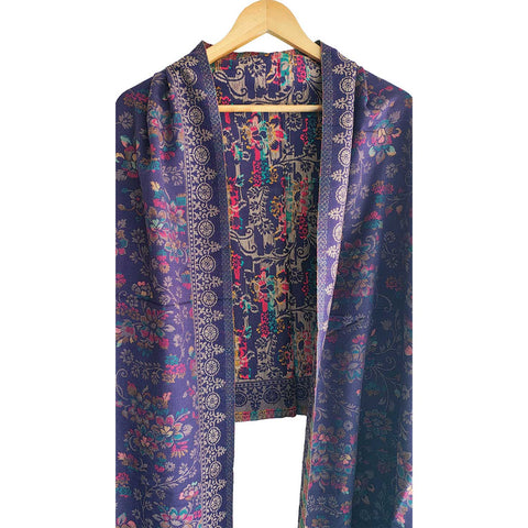 Earthy Elegance Embroidered Wool Stole | Artisan Winter Wrap (ISYVWC009)