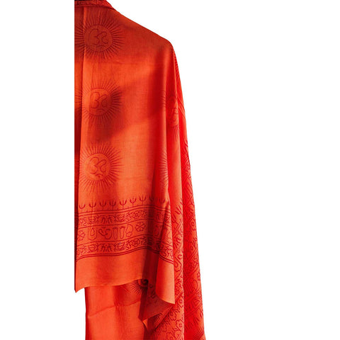 India Scarf Rayon Sarong with Hand-Printed Om Motifs( Dark Orange )