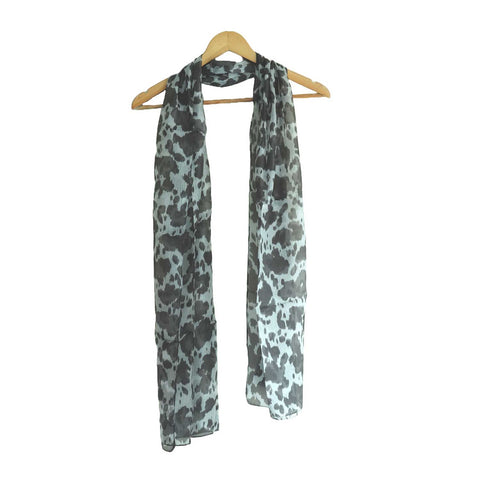 India Scarves Silk Stole, Prints Multi Color, 51 cm Width x 65 cm Length, Lightweight( Grey And Black )