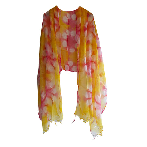 India Scarves Bagru Hand Block Floral kota Doria silk cotton Dupatta (Yellow)
