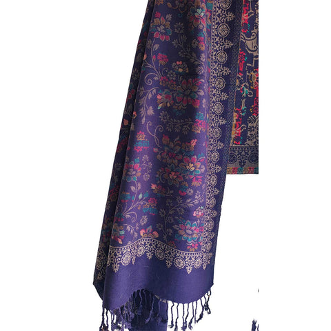 Earthy Elegance Embroidered Wool Stole | Artisan Winter Wrap (ISYVWC009)