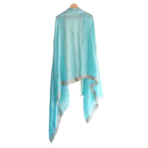 Fendi Fabric Dupatta with Bead Floral Work, Gota Lace Border