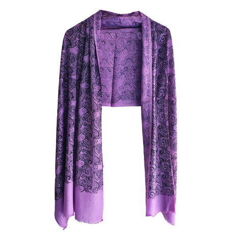 Women's Reversible Silk Viscose Summer Stole, with Fringe Tassels, 185 x 75 cm