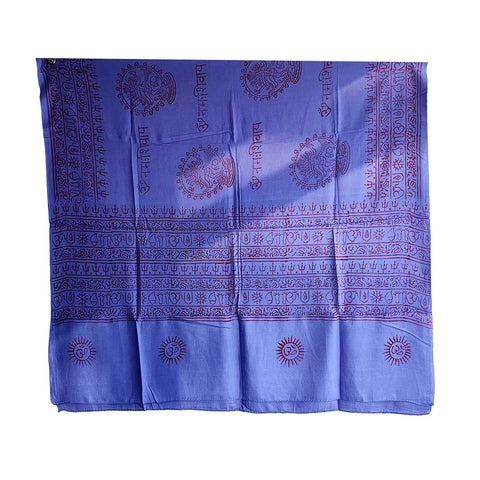 India Scarf Rayon Sarong with Hand-Printed Om Motifs( Dark Blue )
