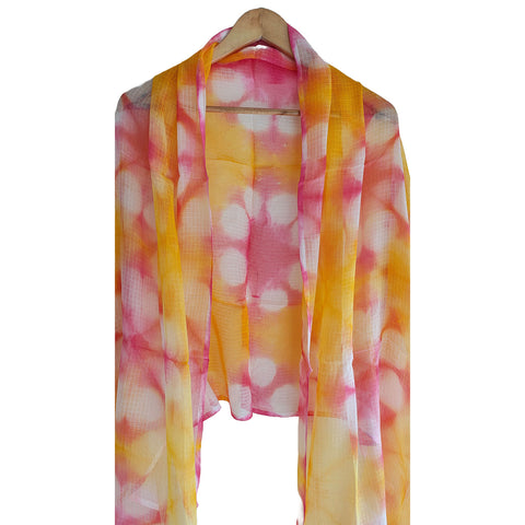 India Scarves Bagru Hand Block Floral kota Doria silk cotton Dupatta (Yellow)