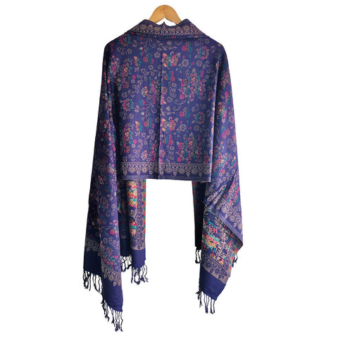 Earthy Elegance Embroidered Wool Stole | Artisan Winter Wrap (ISYVWC009)