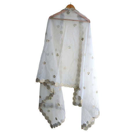 India Scarve's Net Cut Goldan Embroidered Floral Design  Dupatta