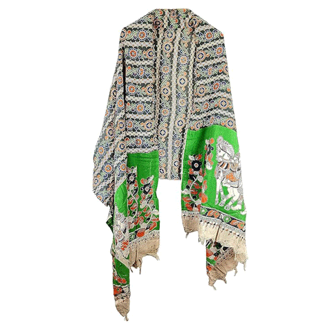 India Scarves Women Kalamkari Pure Silk Diyya Design Natural Hand Block printed Atomic Tangerine Colour Dupatta