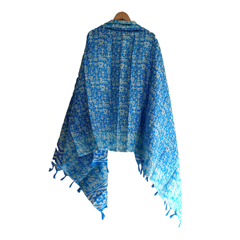 Khadi Cotton Floral Print Design Dupatta( Blue )