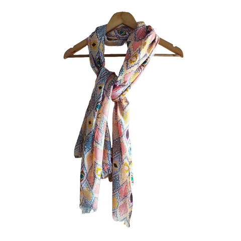 India Scarves Women's Viscose Geoi Design Beige,Green,white and green colour Fragrance Stole, 75 Cm x 185 Cm