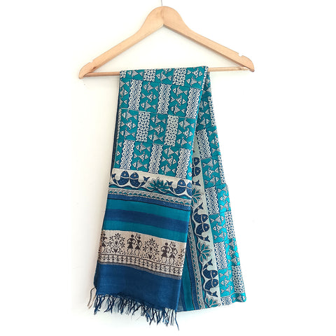 Women's Pure Kosa Silk Stole Adorned with Bastar Tribal Art Hand Paintings With Natural Color