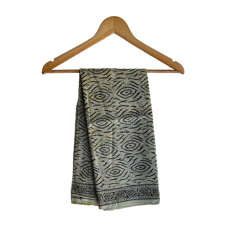 India Scarves Bagru Hand Block Floral kota Doriya silk cotton Dupatta(White Color)